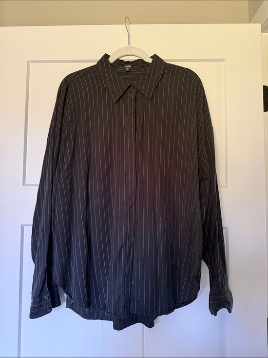 Express Tops - Express Black Pinstripe Dress Shirt - Classic Button-Up